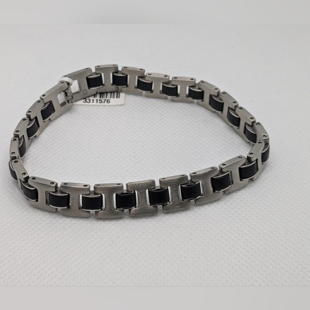 Stainless-Steel and Black Rubber Bracelet 8 1/2"